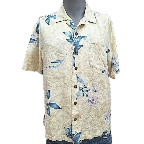 Havana Jacks Cafe Silk Men's Button-Down Hawaiian Shirt Size L Floral Yellow - Picture 1 of 6